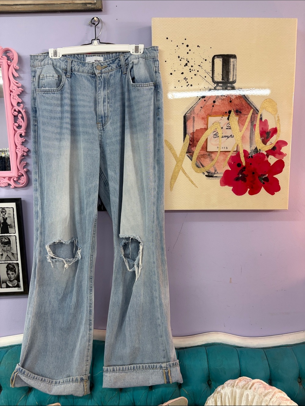 Light Blue Distressed Wide-Leg Women's Jeans